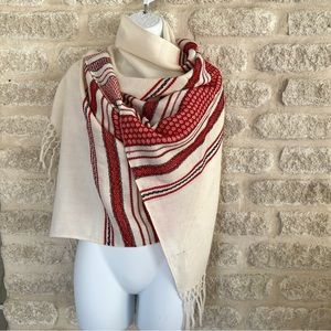 J. Crew wool wrap cream red navy stripe large scarf shawl